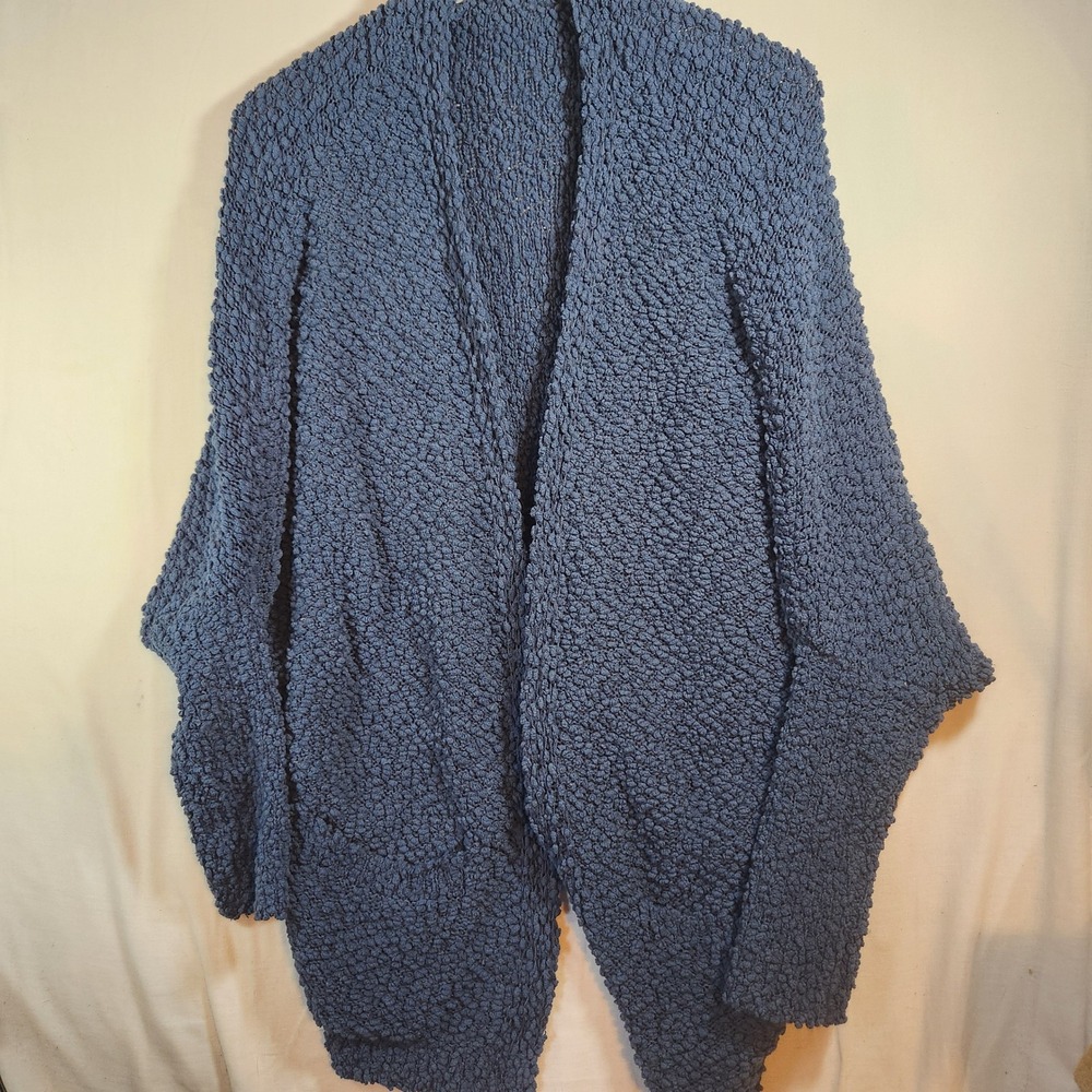 Umgee USA Navy Blue Popcorn Knit Open Front Cardigan Sweater Large Cozy Layer